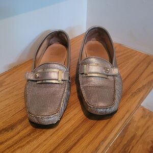 Stuart Weitzman Gold & Metallic Leather Loafers